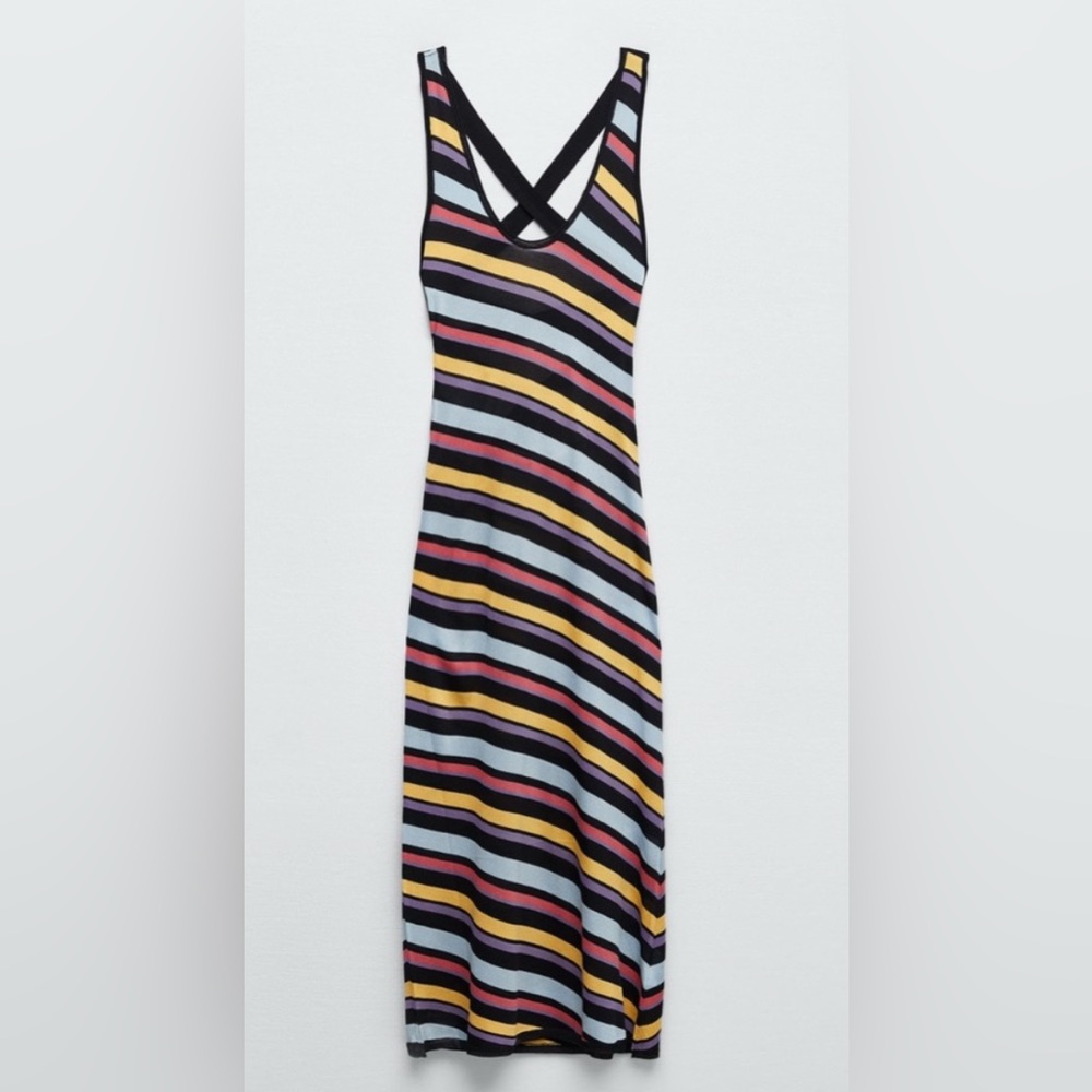 Zara striped knit dress criss cross back Sz S